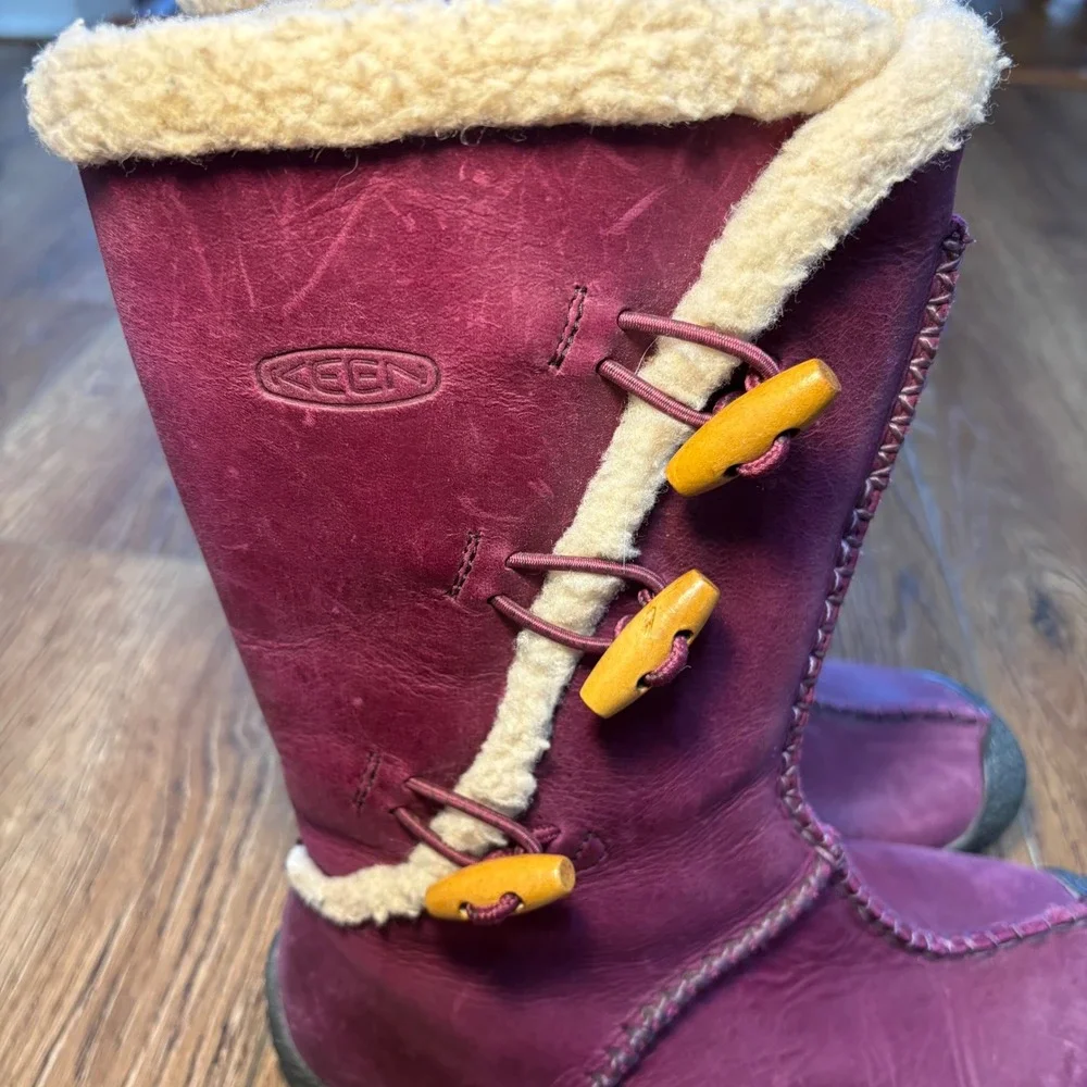 Keen Amar Purple Leather Toggle Mid-Calf Hiking Boots Womens 5‎ Sherpa Lined